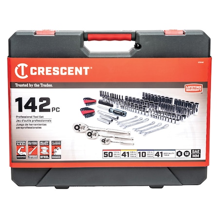 Crescent Crescent 1/4 & 3/8 & 1/2 in. drive Metric/SAE 6 and 12 Point Mechanic's Tool Set 142 pc CTK142
